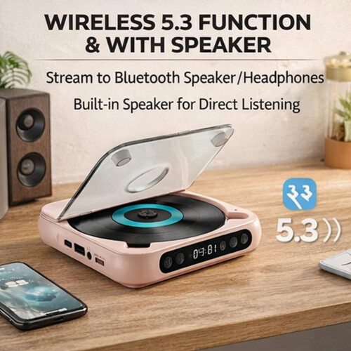 Tragbarer Bluetooth-CD-Player mit pinkfarbenem Hi-Fi-LED-Display 1