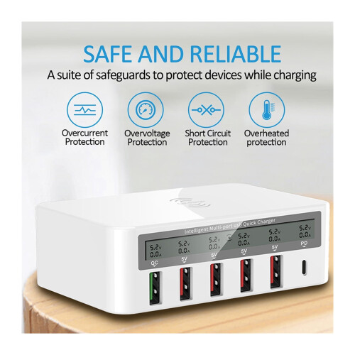 Σταθμός φόρτισης USB 40W με 6 γρήγορες θύρες, ασύρματο φορτιστή και οργανωτή – 1