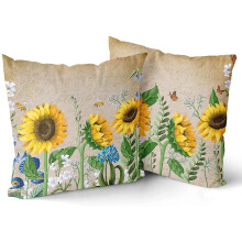Capas de Almofada com Estampa de Girassol em Algodão e Linho 45x45cm (Pacote com 2)