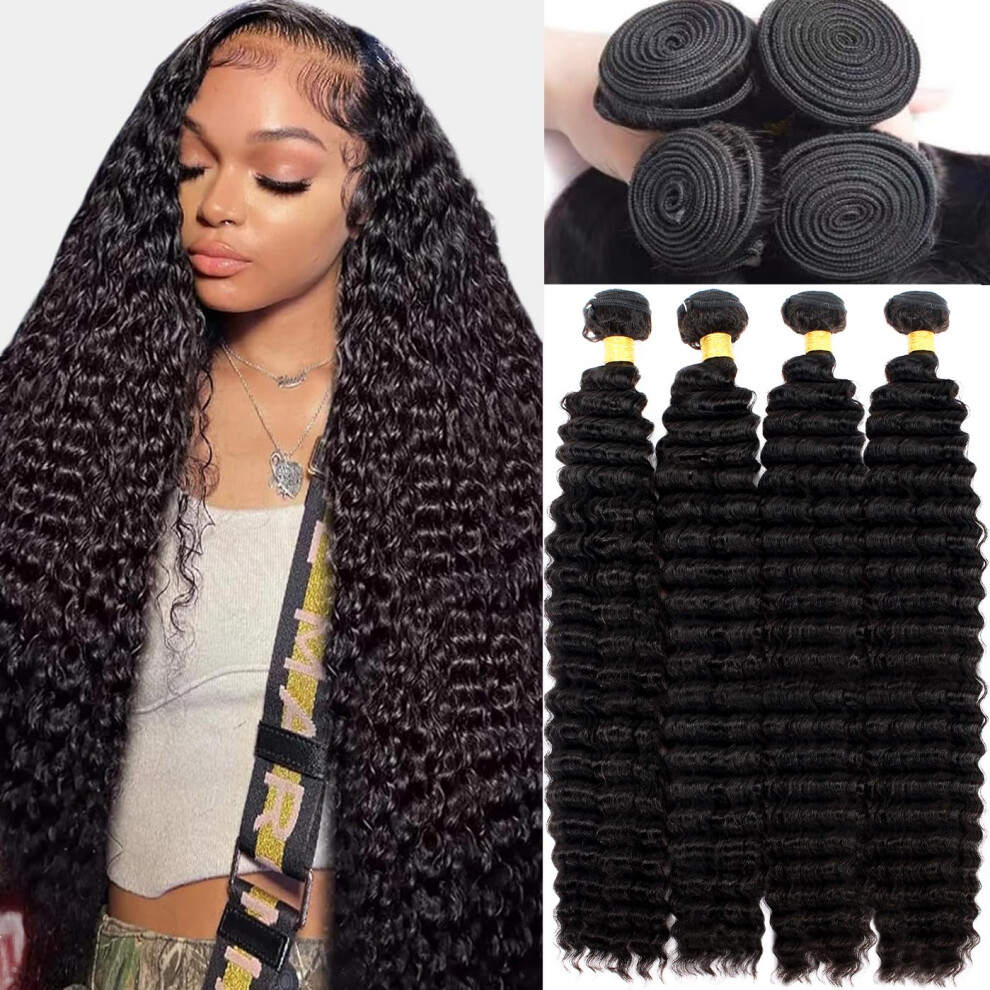 Royal Impression 12A Deep Wave Bundles Human Hair Pineapple Wave 4 Bundles 24"26"28"30" 400G 100% Unprocessed Virgin Brazilian Remy Human Hair Weave Bundles Natural Co