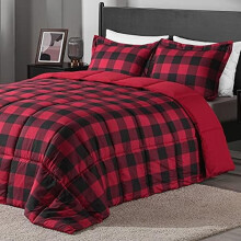 Plaid Comforter Set Twin 2-Piece Red Black Down Alternative