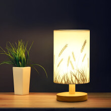 HIBIBUD LED nachtlampje met stoffen kap en houten voet