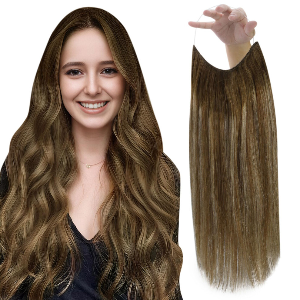 Fshine Invisible Wire Hair Extensions Real Human Hair Brown Balayage Human Hair Clip In Extensions One Piece Remy Human Hair Wire Chocolate Brown Mix