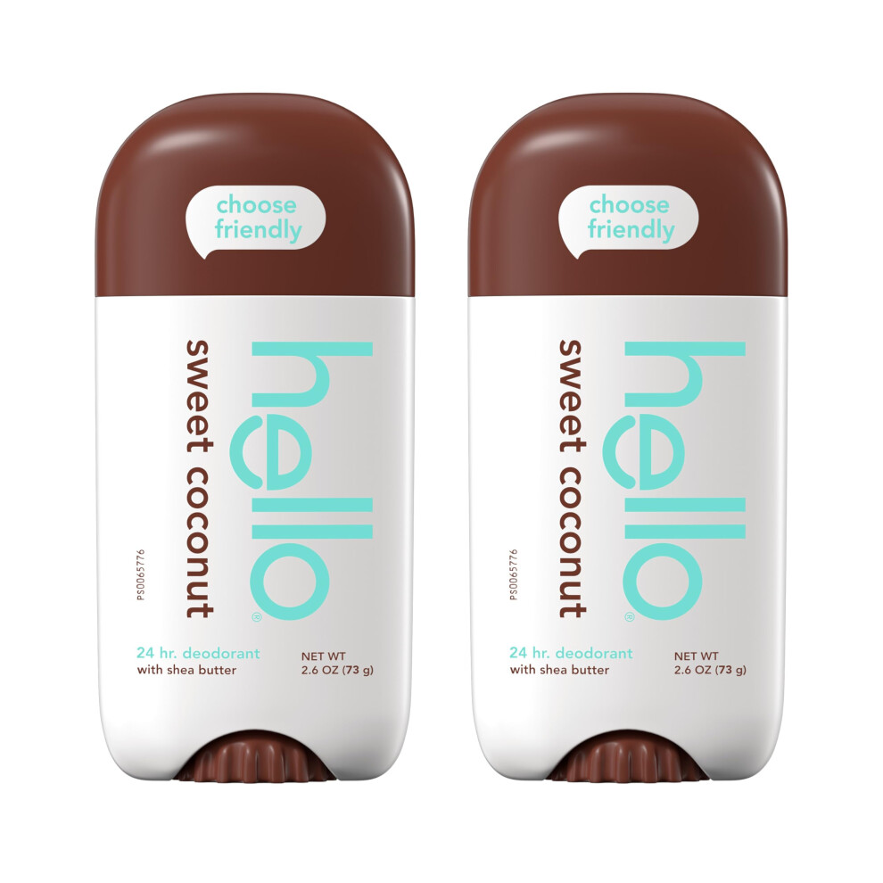 Hello Sweet Coconut Deodorant With Shea Butter For Women + Men, Aluminum Free, Baking Soda Free, Parabens Free, 24 Hour Odor Protection, 2.6 Ounce, 2