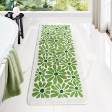 Green Bathroom Runner Rug Non Slip Microfiber Long Bath Mat Soft Absorbent Floor Carpet 18x47in Floral Design