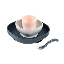 Coffret Pasto Silicone - BEABA - Blu Notte - Piatto, Bolo, Bicchiere, Cucchiaio - Bambino 4 mesi
