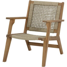 Low Acacia Wood FSC Garden Armchair with Rope - MERIDA - Beige Khaki