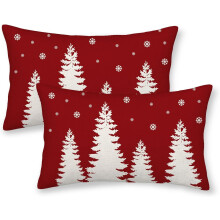 Weihnachtskissenbezüge, rot-weißes Tannen- und Schneeflockenmotiv, 30 x 50 cm