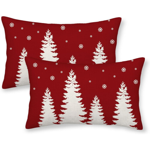 Capas de Almofada de Natal com Árvore Vermelha e Branca e Floco de Neve, 30x50 cm