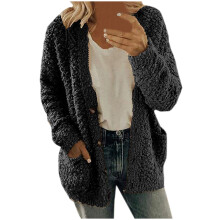 Capuchonjas voor dames, casual, plus size, pluche trui met zakken, bovenkleding, knopen, vestjas