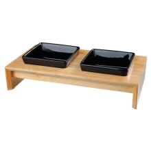 Chic New Stylish Trixie Twin Bowl Set, Ceramic/wood Eat On Feet For Dogs And - - bowl dog ceramic set cat sizes trixie wood