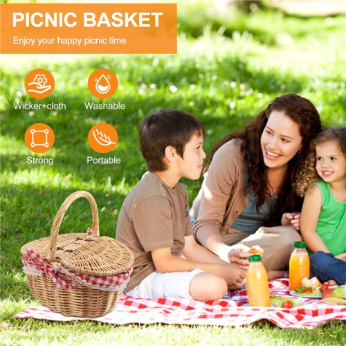 Landlig FläTad Picknickkorg med Lock och Handtag och Foder för Picknick, Fester och BBQs 2