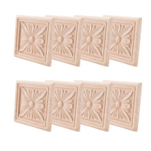 8Pcs Wood Carved Applique Onlay Carving Checkered Unpainted Flower Pattern Decal for Cabinet Door Furniture Decoration