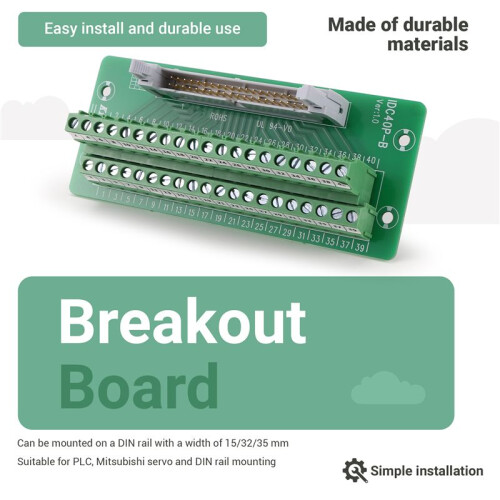 IDC40P 40Pin Connector Strip Breakout Board Terminal Block Plug PLC Interface with Bracket, for PLC, DIN Rail Mount 1