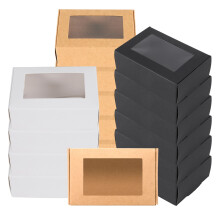 30 Pcs Paper Box with Window Present Packaging Box Treat Box for Soap Treat Bakery Candy(Black Brown White)