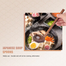 Cuchara de Sopa de Madera Artesanal Ramen Japonesa de 8.5 Pulgadas Conjunto de Utensilios de Madera para Cocina, Cuchara de Olla Caliente de Madera 10