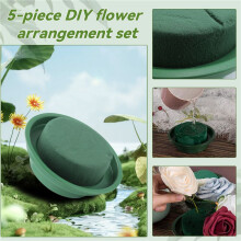 5 Pack DIY Flower Arrangement Kit Green Round Wet Floral Foam with Bowl, Wedding Aisle Flowers, Party Decoration