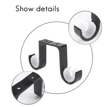 2Pcs Double Curtain Rod Brackets Ceiling Mount Supports Aluminum Alloy Black
