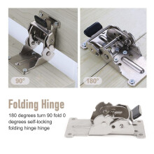 2PCS 0-90-180 Degree Self-Locking Folding Hinge Table Legs Silver Folding Coffee Table Furniture Hardware Cabinet Hinge