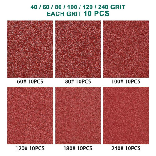 60pcs Triangular Hook and Loop Triangle-Sandpaper, Fit 3-1/8 Inch Oscillating Multi Tool Sanding Pad, Assorted 40 60 80 100 120 240 Grits