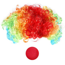Nariz de payaso espuma roja + Peluca de payaso multicolor para vestido de lujo de cosplay mascarada