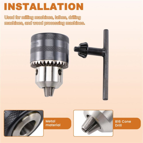Key Type 1.5-13mm Capacity B16 Tapered Bore Drill Chuck 1