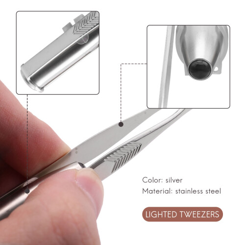 Stainless Steel Eyelashes Eyebrow Tweezer + LED Light 2