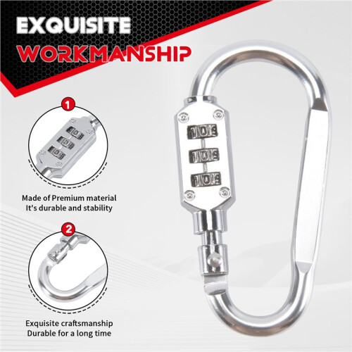 with combination padlock 3 digits numbers padlock carabiners silver 1