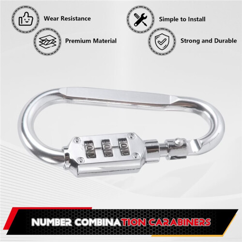 with combination padlock 3 digits numbers padlock carabiners silver 2