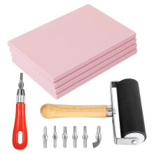 Gummiblock-Stempel-Schnitzset, 4er-Pack mit Schneidewerkzeugen und Farbwalze, für Druckkunsthandwerk