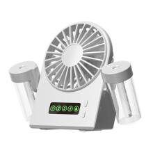 Dual Sprays Desktop Fan Humidifier 2-in-1 USB Portable Digital Display Water Supplement Sprays Fan 1200mah White