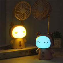 Ventilateur Portable de Dessin Animé avec Veilleuse, Rechargeable par USB, Pliable, pour Table, Bureau, Lampe C
