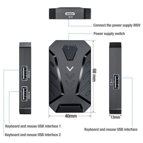 Keyboard and Mouse Converter Portable Mobile Gaming Keyboard Mouse Converter Adapter for Android Phone(Does not Support Ios System)