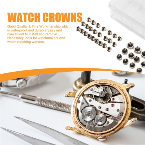 48PCS Watch Crowns Watch Waterproof Replacement Assorted Repair Tools with Box 2