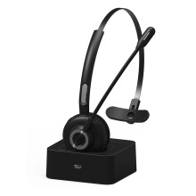 Wireless Headset with Microphone Hands-Free Call Earphone Charging Base for Call Center Office Truck Driver