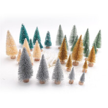 30 Pieces Miniature Pine Trees Sisal Trees with Wood Base for Miniature Scenes, Tabletop Decorecture Trees