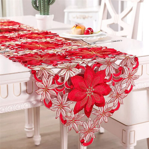 Corredor de Mesa de Natal, Toalhas de Mesa Bordadas com Folhas de Azevinho PoinséTia para DecoraçõEs de Natal 15 X 86 Polegadas 2