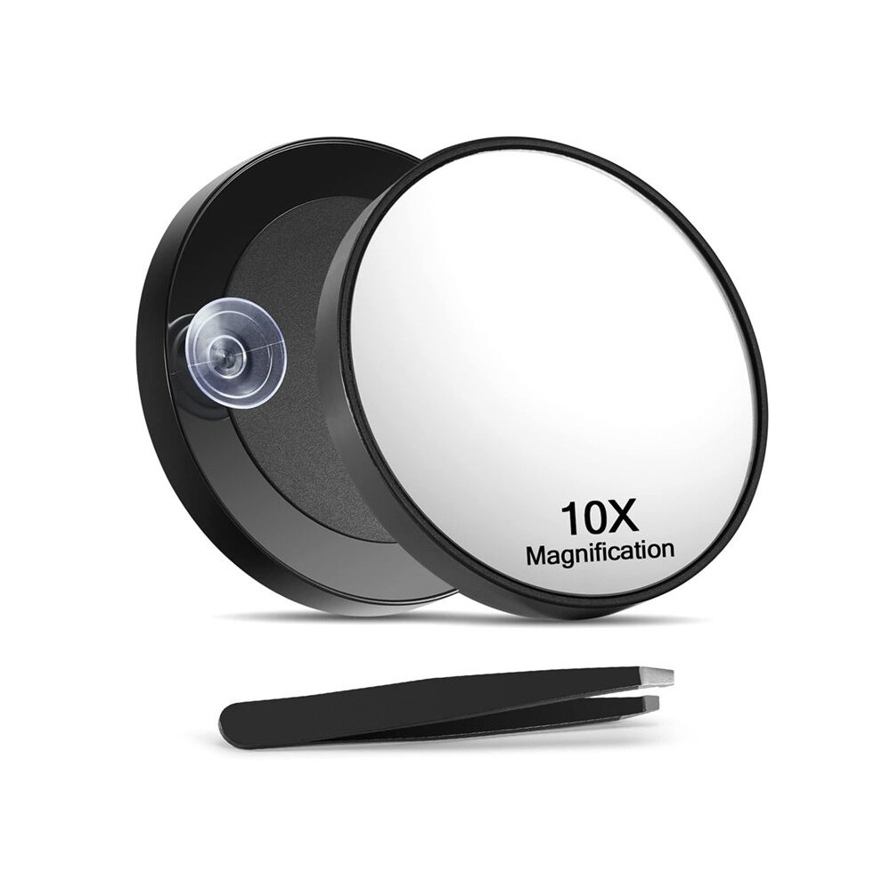 Semoic 10X Magnifying Mirror With Tweezers Magnified Makeup Mirror With 2 Suction Cups For Grooming & Travel