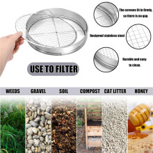 Soil Sifter Stainless Steel Riddle Sieve Set for Gardening with 5 Sizes 8in Diameter 1/3/6/9/12mm Interchangeable Meshes