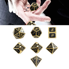 7pcs Polyhedral Zinc Alloy Metal Dice Set Gold Black for Table Games