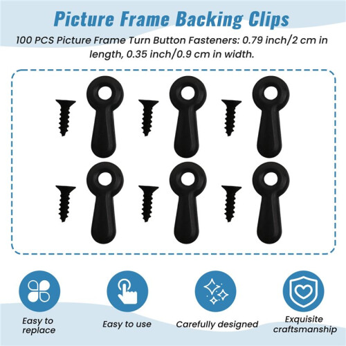 Picture Frame Turn Button Fasteners Set, 100 PCS Picture Frame Backing Clips Photo Frame Hardware Clips 2