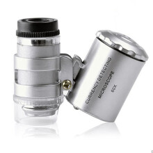 Portable Pocket 60X Microscope Handheld Magnifying Glass Loupe UV Light Currency Detector Jeweler Magnifier
