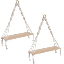 Wall Hanging Shelf ,Boho Shelves With Wood Shelf ,2 Pcs Handmade Macrame Shelf for Hanging Plants and Decor