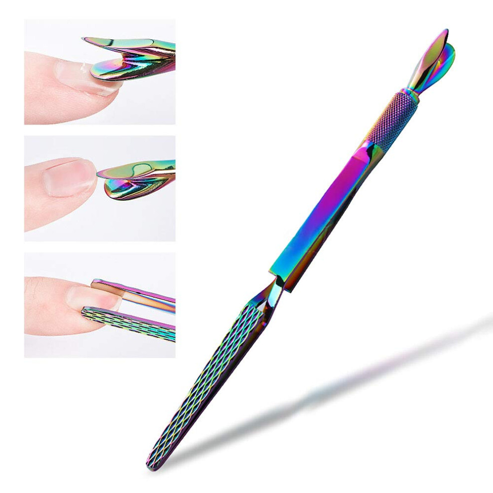 Silpecwee 1Pc Colorful Stainless Steel Nail Art Pincher Cuticle Pusher Cuticle Nippers False Nail Shaping Tweezers Multi-Function Nail Care Manicure S