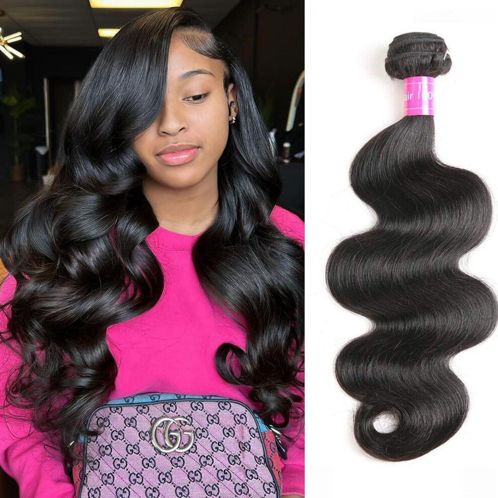 Mmiqus Human Hair Bundles Body Wave Single Bundle 12A Brazilian Virgin Hair Bundles Body Wave Bundles Human Hair 100G Natural Black Hair Extensions (Human Ha