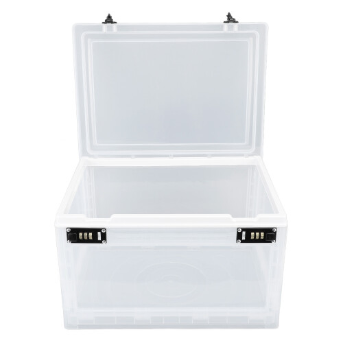 Durable Lock Box With3Digit Combination Portable Child Proof Secure Transparent Storage Medical Grade Plastic Stackable Large Capacity Top Opening