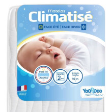 Yoopidoo - Klimatisierte Babymatratze - 60x120 cm - 1 Seite Sommer kühl / 1 Seite Winter wattiert - Ohne chemische Behandlung