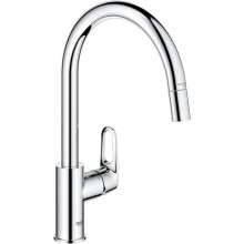Torneira de cozinha - Cromada - Bica alta em forma de C - Arejador extraível - Rotação 360 - Limitador de fluxo - GROHE Start Flow -