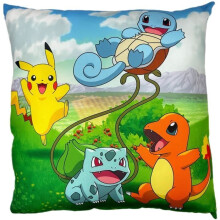 Double-sided cushion - Square - POKEMON - Pikachu and Starter 1G II - Microfiber - 40 x 40 cm