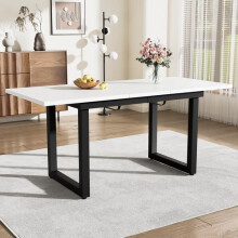 Tavolo da pranzo allungabile, L140/180*L80*H75, Rettangolo, Tavolo da pranzo semplice e moderno in ferro, Bianco + Nero